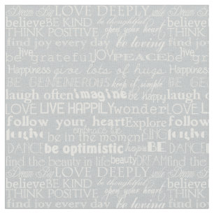 Tissu Mots inspirés gris et typographie blanche