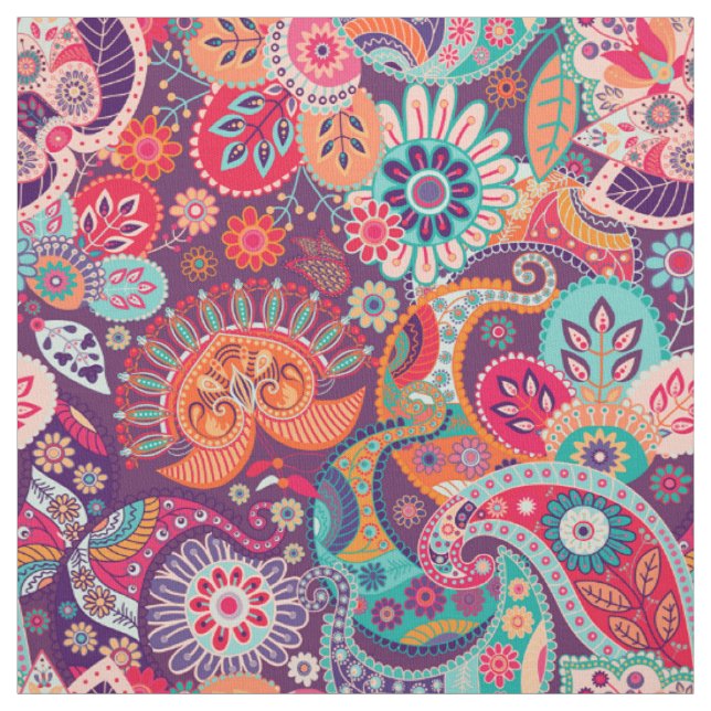 Tissu Néon rose Paisley (Échantillon)