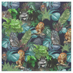 Tissu Nocturne tropicale Les animaux viennent à la vie
