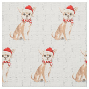 Tissu Noël Chihuahua Père Noël Chien Woof Word Art