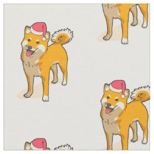 Tissu Noël du chien de Shiba Inu Santa Claus