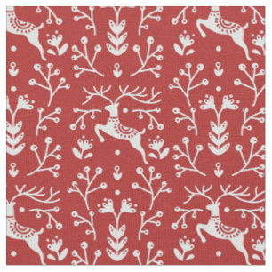 Tissu Noël floral des rennes blancs scandinaves