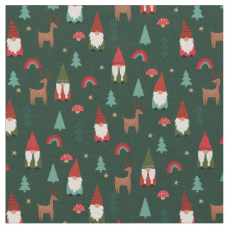 Tissu Noël Gnomes vacances vert foncé