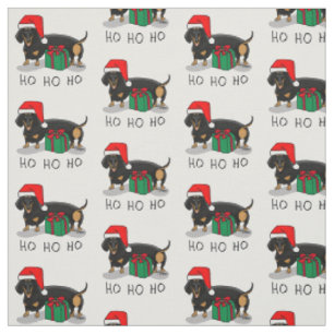 Tissu Noël Père Noël Dachshund (S noir & tan) Drôle