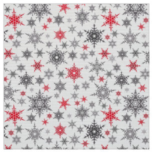 Tissu Noël, rouge, blanc, flocons de neige, hiver