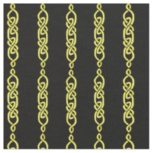 Tissu Noeud celtique, tresse, bande d'or sur noir
