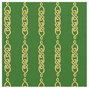 Tissu Noeud celtique, tresse, bande d'or sur vert profon