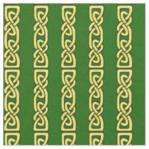 Tissu Noeud/tresse celtique, bande d'or sur vert profond