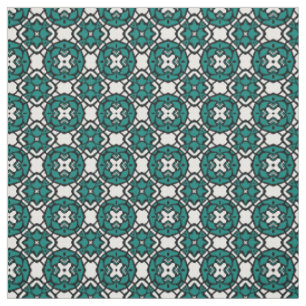 Tissu Noir Blanc Turquoise Ethnic Oriental Mosaic Motif