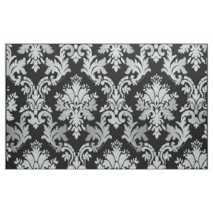 Tissu noir et argenté de motif de damassé