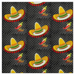 Tissu Noir et blanc Polk a point, Hot Peppers Fabric