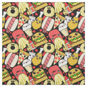 Tissu Noir modelé par nourriture mignonne de Kawaii