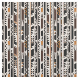 Tissu Noir, motif tribal brun blanc