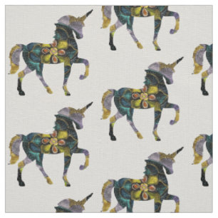 Tissu Noir & Or Mandala Unicorn Art