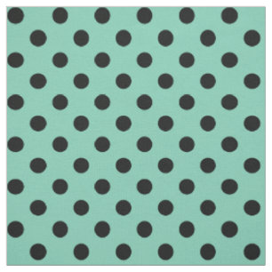Tissu Noir sur le point de polka vert turquoise