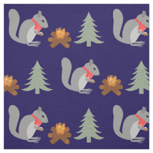 Tissu Noisettes grillées d'écureuils de Noël sur feu de 