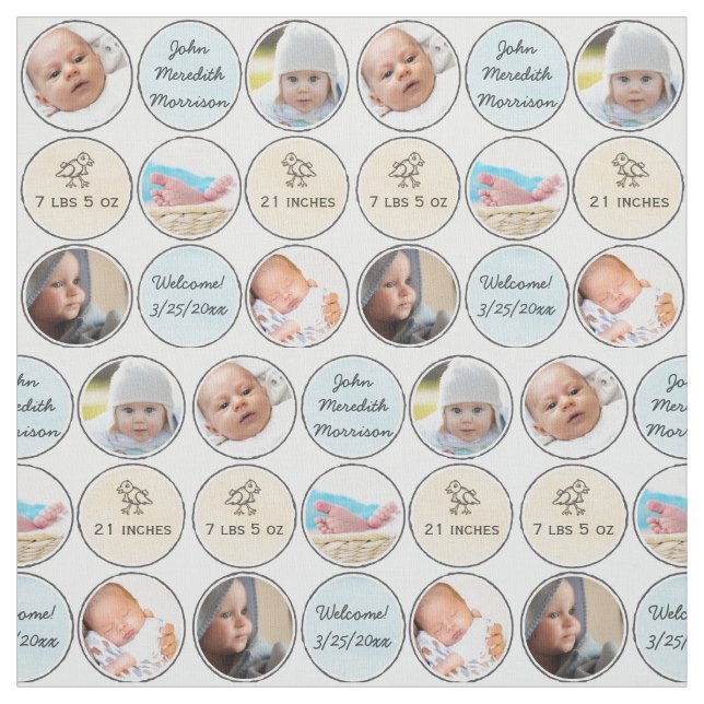 Tissu Nom de bébé de collage de photo, stat de naissance (Échantillon)