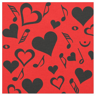 Tissu Notes de coeur et de musique