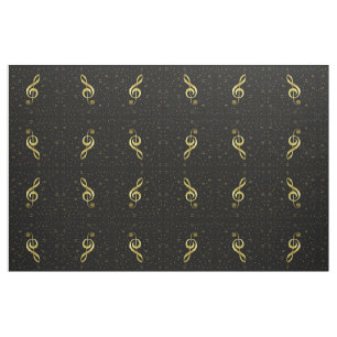 Tissu notes de musique dorées sur fond noir
