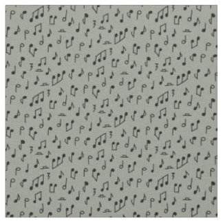 Tissu Notes de musique gribouillées noires sur gris moye