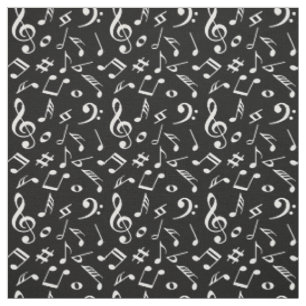 Tissu Notes en noir et blanc.Musical Modern.Lettrage