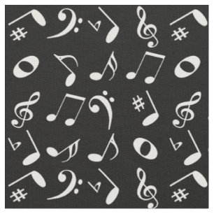 Tissu Notes musicales à langue blanche Motif sur le noi