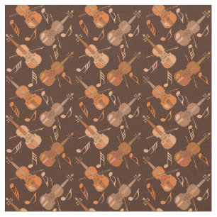 Tissu Notes musicales pour violons à la ligne Brown
