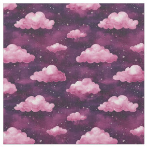 Tissu Nuages et étoiles roses sur violet et magenta