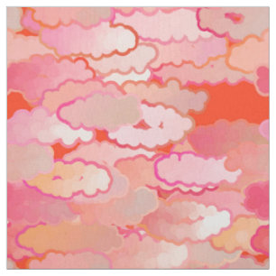 Tissu Nuages japonais, coucher du soleil, corail,