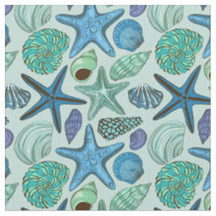 Tissu Nuances des coquillages et du motif bleus