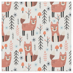 Tissu Nursery Cute Fox Forest Motif de bois