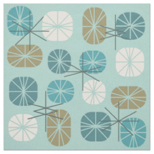 Tissu Oblongs Motifs du milieu du siècle Aquamarine Gold