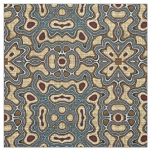 Tissu Ochre Brown Turquoise Bleu foncé Rouge Bali Motif 
