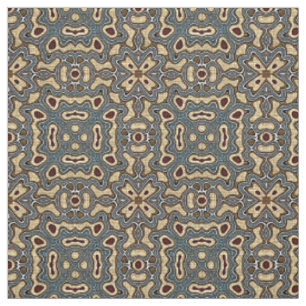 Tissu Ochre Brown Turquoise Bleu foncé Rouge Bali Motif