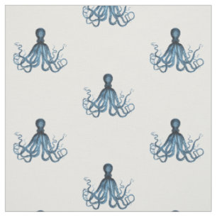 Tissu Octopus kraken nautique plage côtière bleu