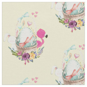 Tissu Oeuf mignon, Flamant rose rose et lapin, Aquarelle