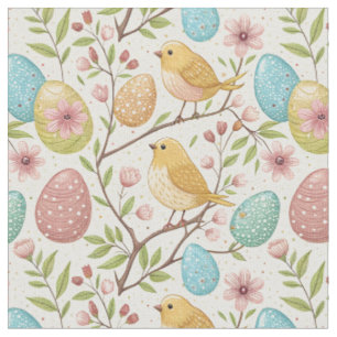 Tissu Œufs de Pâques décorés & Motif de jolis oiseaux ja