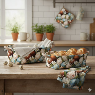 Tissu Œufs de Pâques tachetés rustiques & Fleurs de prin