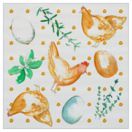 Tissu Oeufs Frais Poulets Herbes Cuisine Polka Point