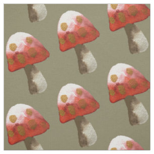 Tissu OEuvre d'aquarelle de champignon à boutons rouges