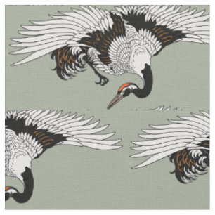Tissu oiseau de grue japonais volant