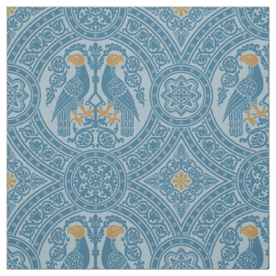 Tissu Oiseaux byzantins bleu clair et or