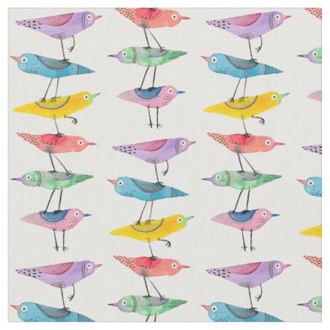 Tissu Oiseaux colorés empilés (Fermer)