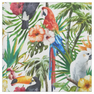 Tissu Oiseaux d'aquarelle et motif tropicaux de