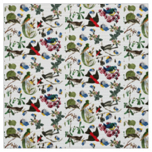 Tissu OISEAUX DE PRINTEMPS, PIEDS COLORÉS ET FRUITS Flor