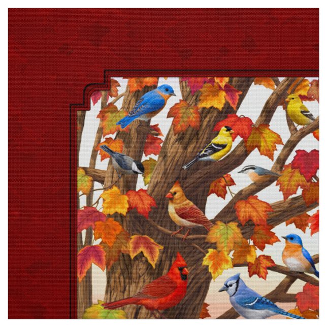 Tissu Oiseaux en automne Maple Tree Red (Échantillon)