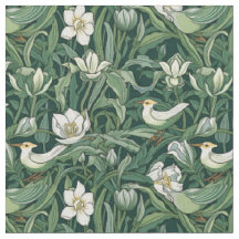Oiseaux et tulipes Vert Art Nouveau