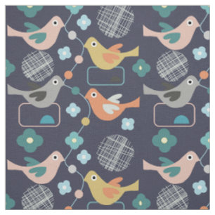 Tissu Oiseaux Fleurs Rétro Moderne Motif du milieu du s