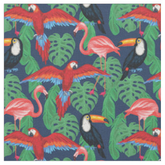 Tissu Oiseaux tropicaux dans des couleurs lumineuses