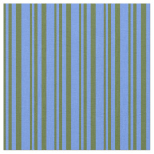 Tissu Olive foncé vert & Cornouailles bleu Lignes coloré